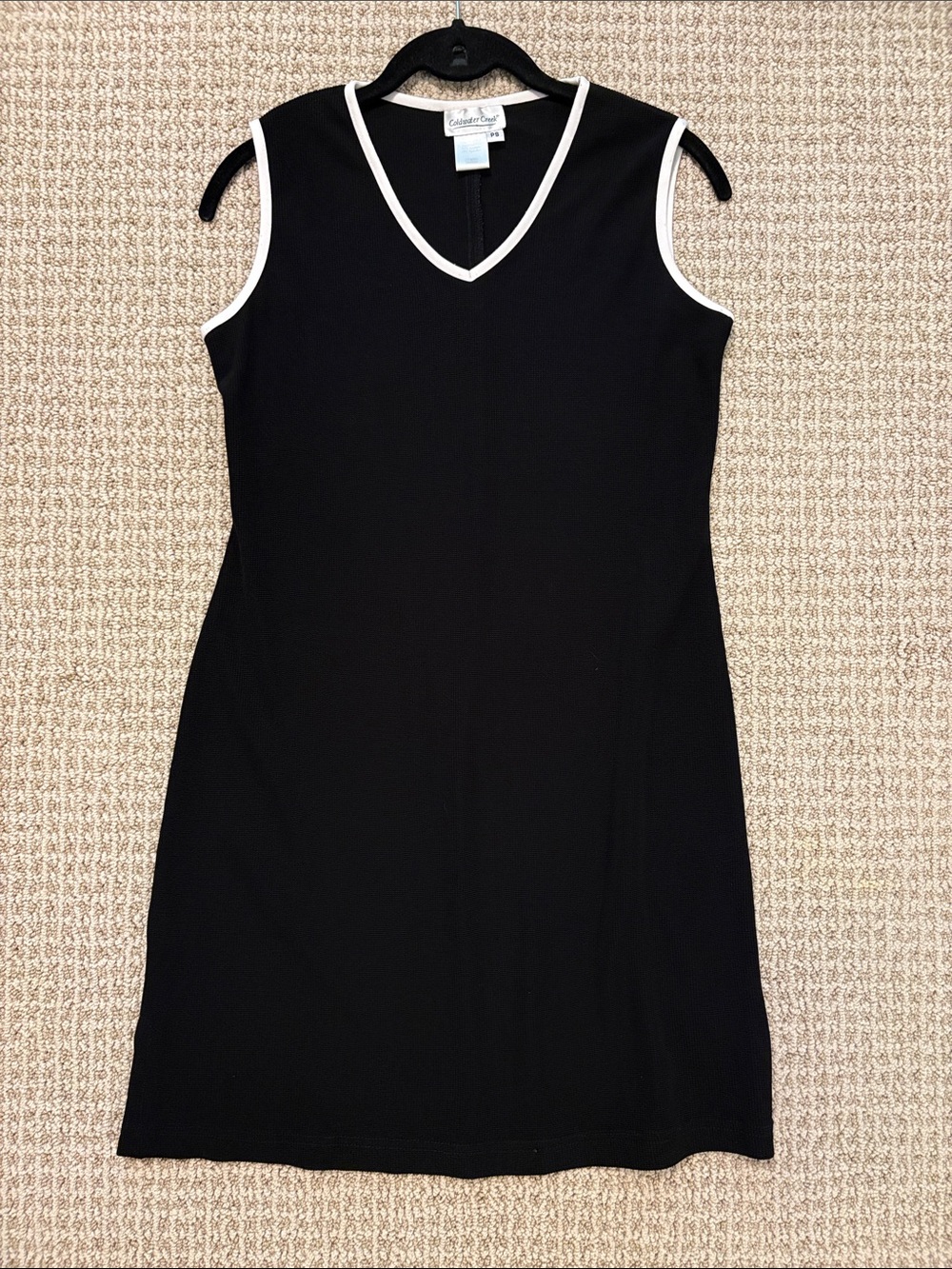 Coldwater Creek Black Sleeveless V-Neck Knit Dress with White Trim